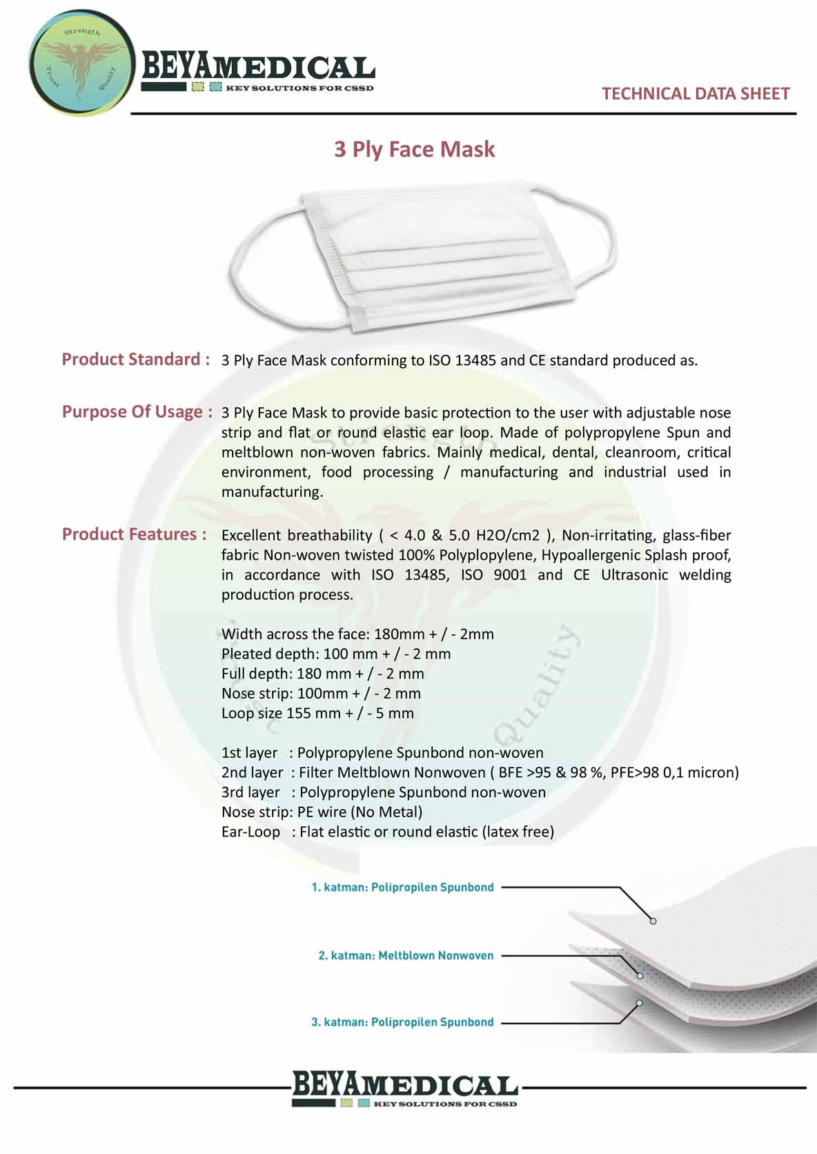 3 ply face mask data sheet